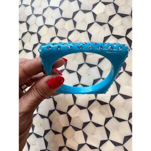 Vintage Blue Rhinestone Square Bangle Bracelet